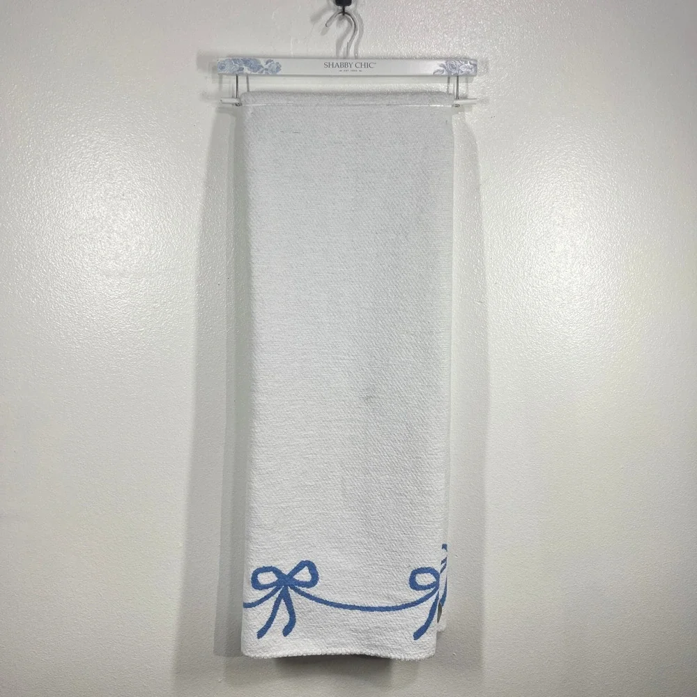 Shabby Chic Decorative Throw Blanket White Blue Bows Accent 50
